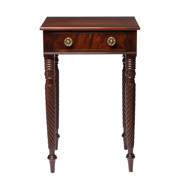 American Sheraton mahogany one drawer stand on rope turned legs (1810-15)