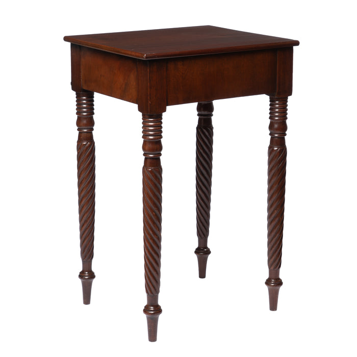 American Sheraton mahogany one drawer stand on rope turned legs (1810-15)