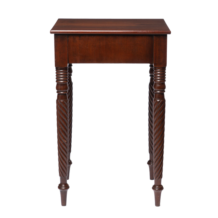 American Sheraton mahogany one drawer stand on rope turned legs (1810-15)