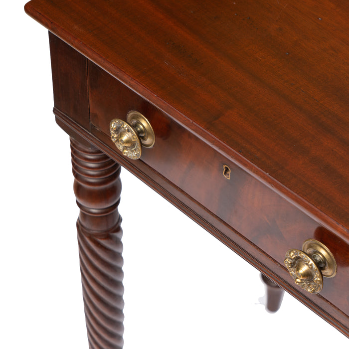 American Sheraton mahogany one drawer stand on rope turned legs (1810-15)