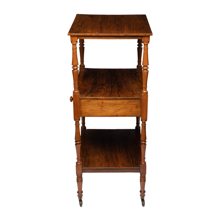 English three tier dumb waiter on brass castors in Brazilian rosewood (1810)