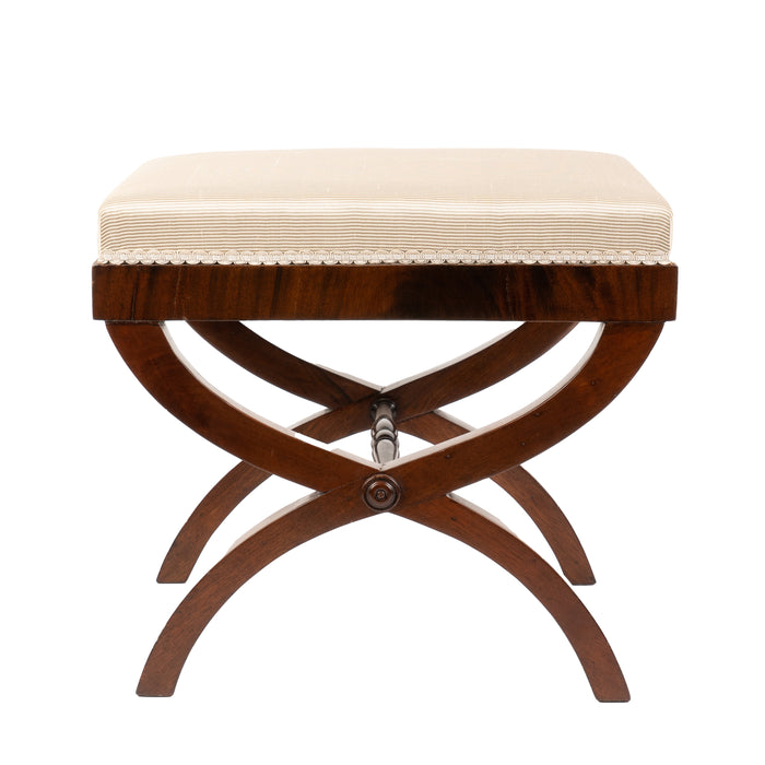 Upholstered American mahogany curule stool (1900-25)