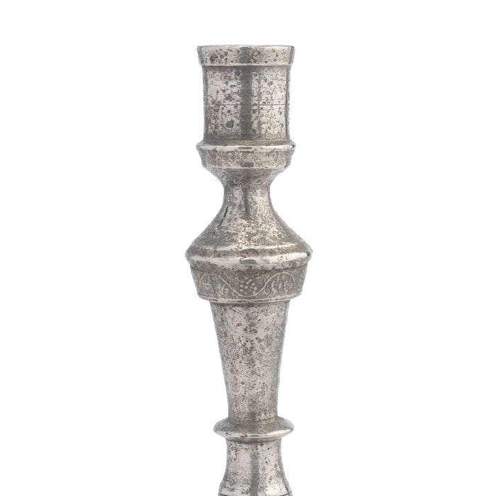 French cast pewter candlestick with grape vine motif (c. 1770)