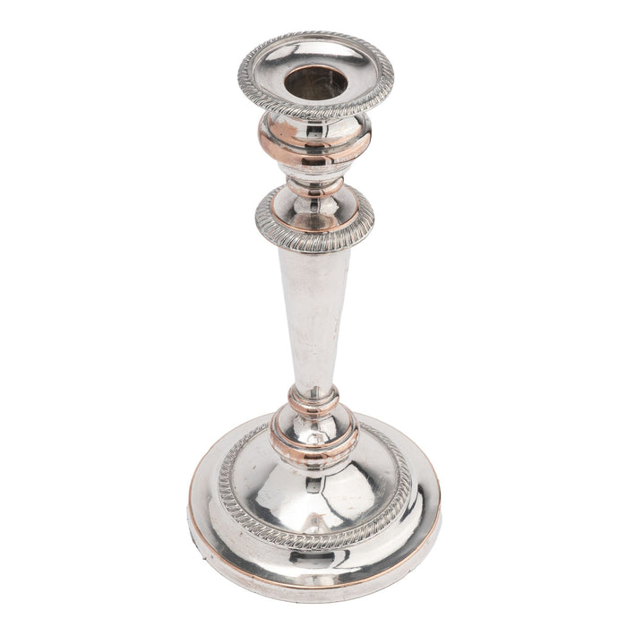 English Sheffield sterling silver on copper candlestick (1825)