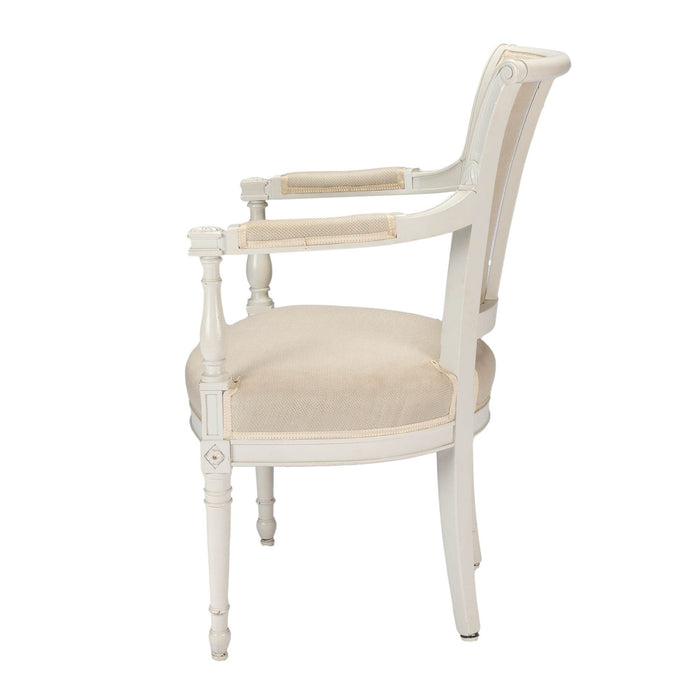 French Academic Revival Louis XVI style painted & upholstered armchair (1910-30)