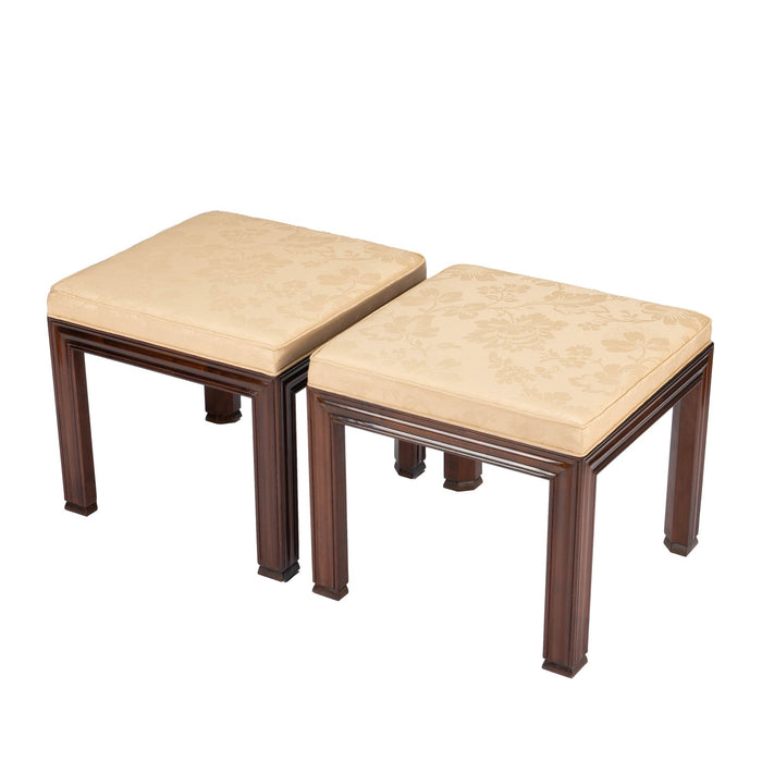 Pair of upholstered square stools in the Chinese taste (1950's)