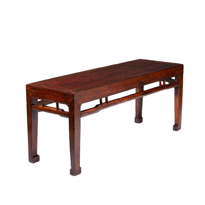 Chinese stained walnut hardwood bench with frame and panel top (1800-50)
