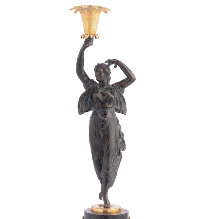 French Empire parcel gilt bronze figural candlestick (c. 1800-10)