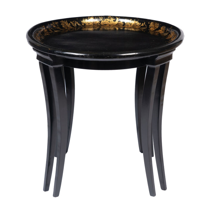 English oval papier mache tea tray table on custom sabre leg stand (c. 1835)