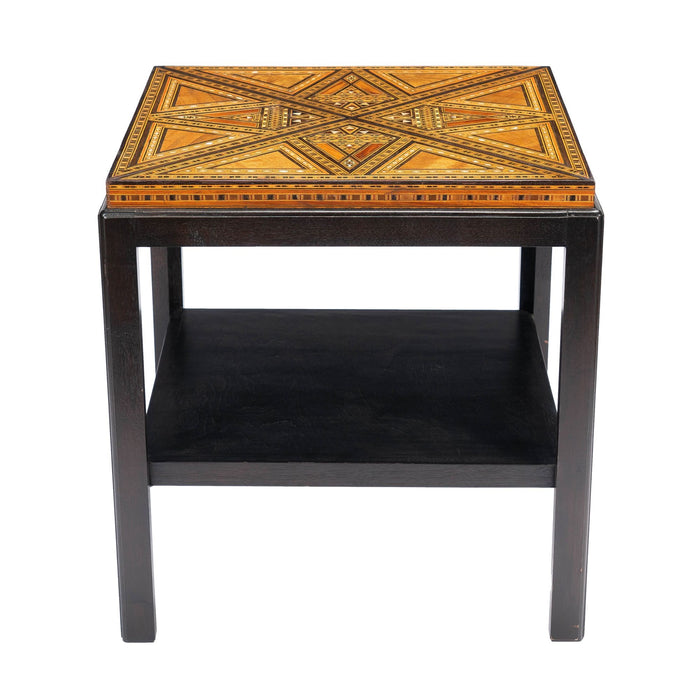 Damascus inlaid table top on custom stand (1900)