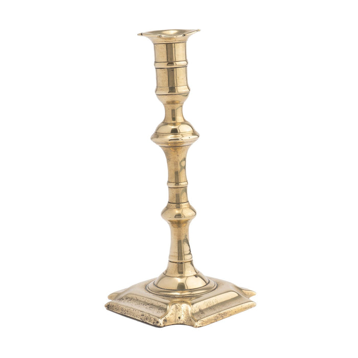 English Queen Anne cast brass baluster shaft candlestick (c. 1740-60)