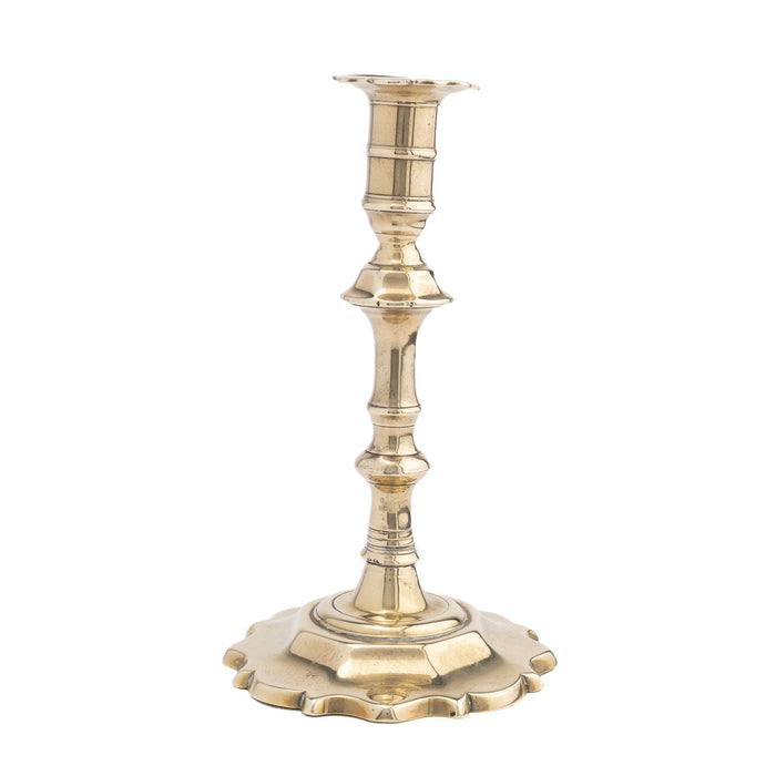 English cast brass Queen Anne candlestick (c. 1750)