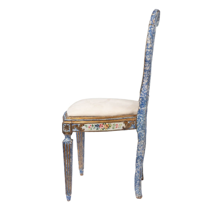 Italian Baroque "Queen Anne" slip seat side chair in original painted decoration (1700's)