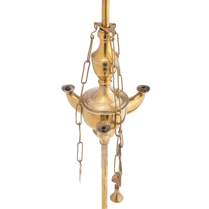 Italian 3 spout brass Lucerne oil lamp with wick implements (c. 1790)