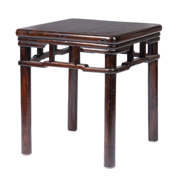 Pair of Chinese Elm stools with hump back rail (1780-1820)