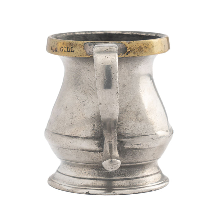 English pewter Gill measure with brass rim (1800's)