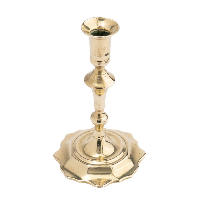 Cast brass Queen Anne scollop base candlestick (c. 1760)