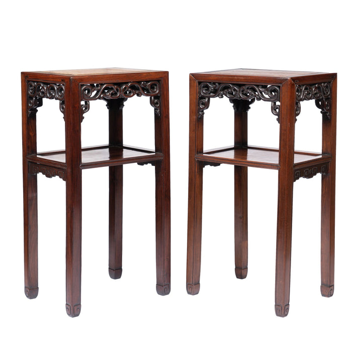 Pair of Chinese rosewood tea tables with marble tops (1850-1900)