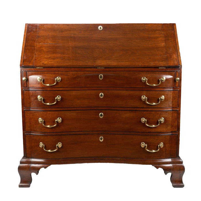 American Chippendale Swietenia Mahogany oxbow slant front desk (1780-1800)