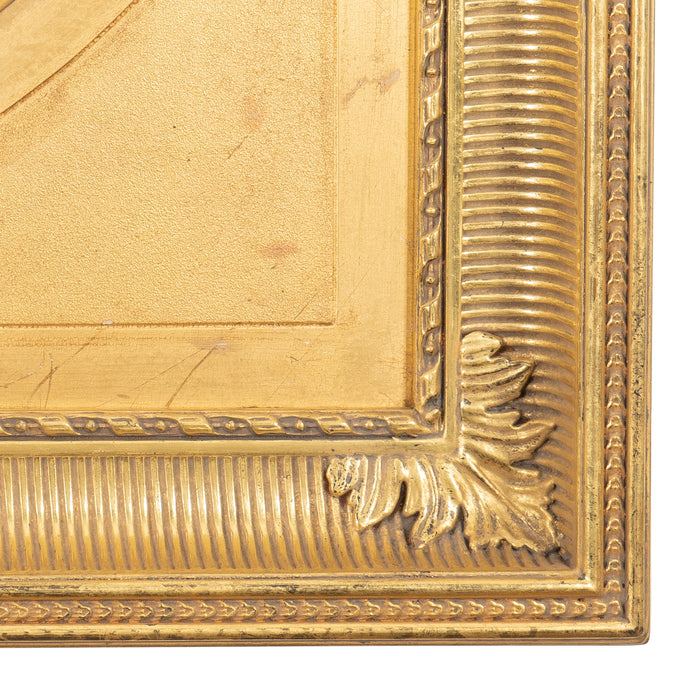 English over mantle mirror with gilt oval reserve in a cove molding