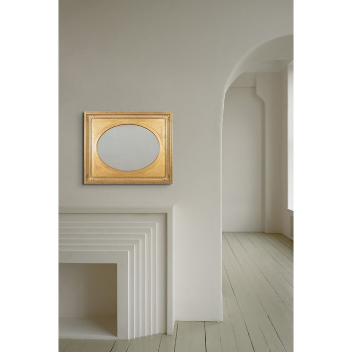 English over mantle mirror with gilt oval reserve in a cove molding