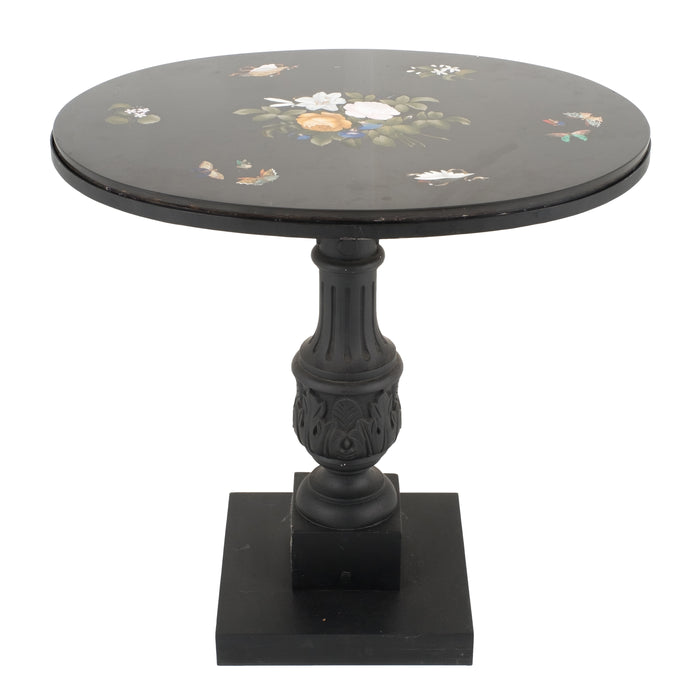 Italian grand tour pietra dura oval table top on cast iron base (1800's)