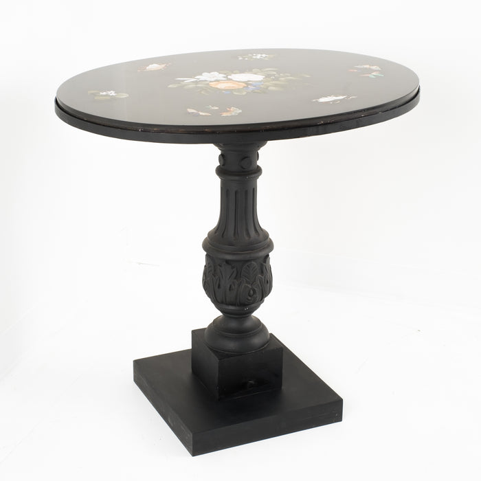 Italian grand tour pietra dura oval table top on cast iron base (1800's)