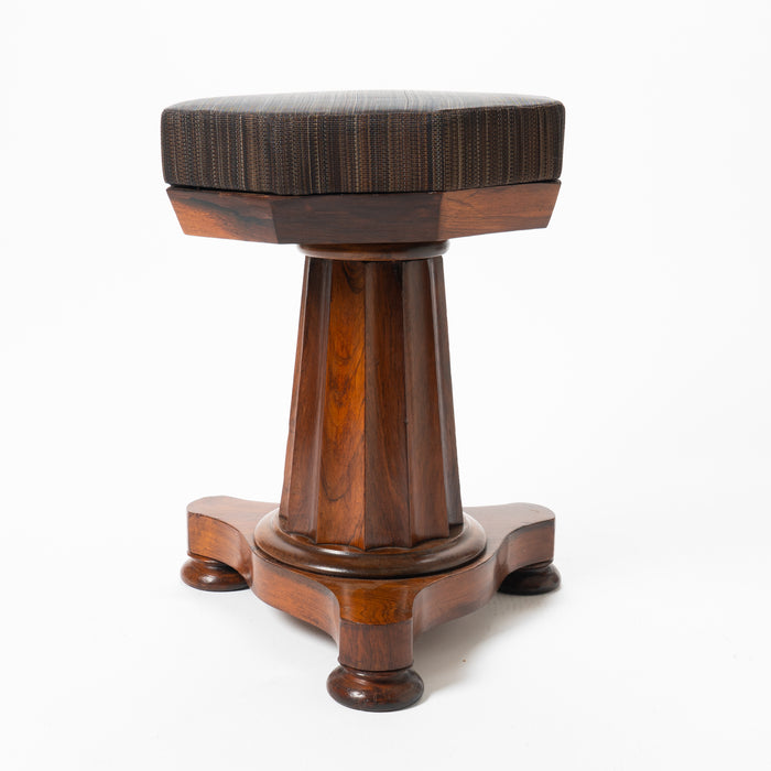 American Neoclassic upholstered rosewood pedestal piano stool (1830)