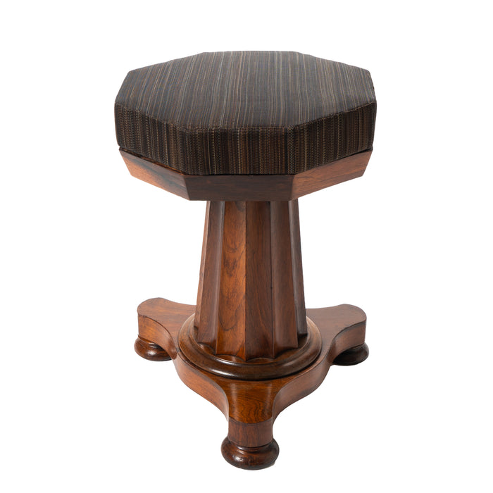 American Neoclassic upholstered rosewood pedestal piano stool (1830)