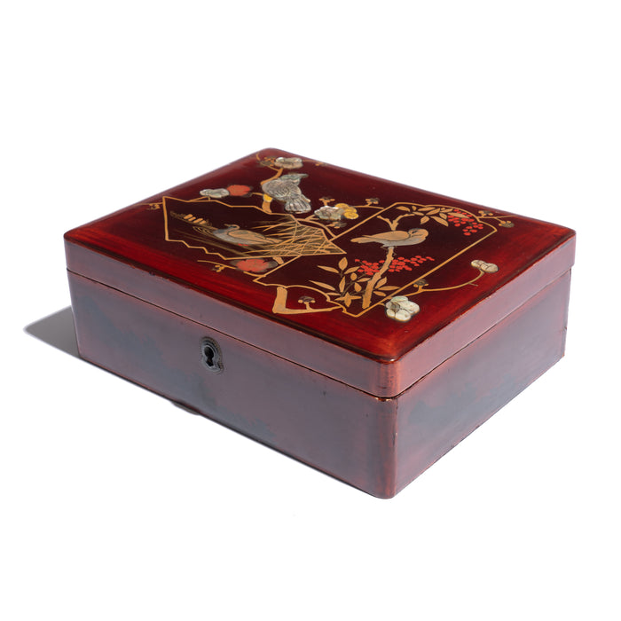 Japanese lacquered, enameled, and inlaid box with hinged lid (1800's)