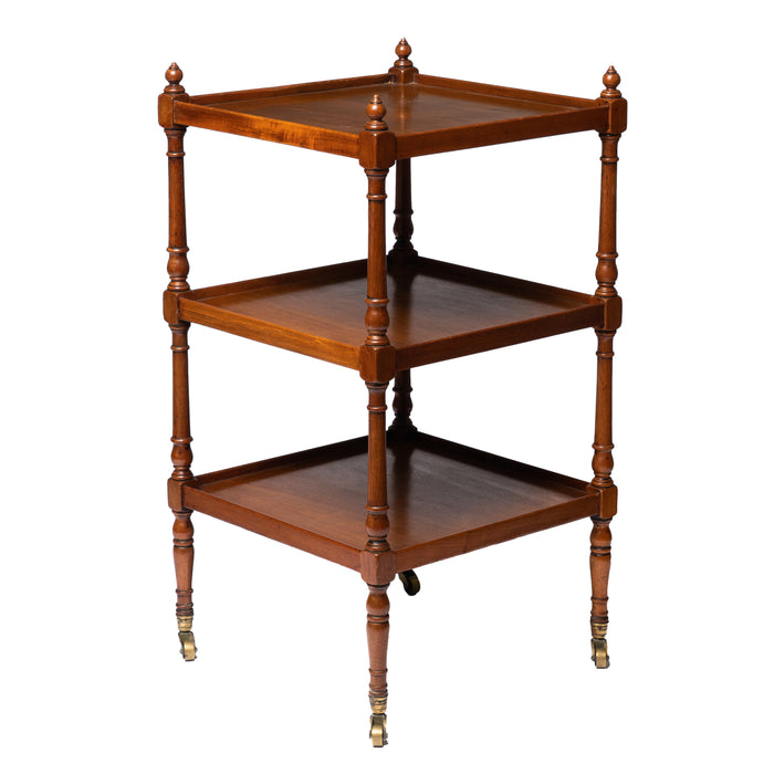 English three tier dumb waiter on brass castors (c. 1810-20)