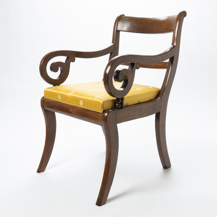 English mahogany arm chair with upholstered seat (c. 1820)