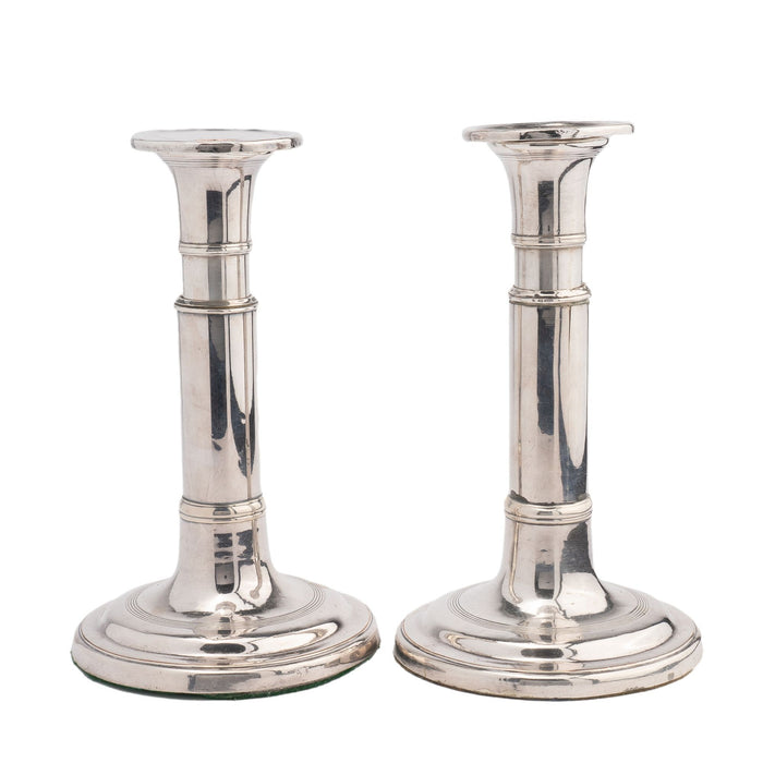 Pair of English Sheffield telescoping columnar candlesticks (1820)