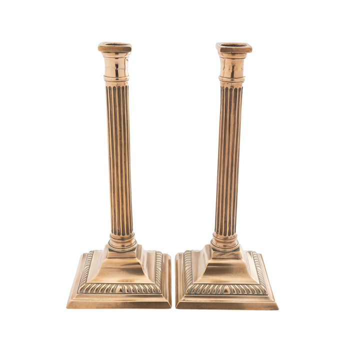 Pair of English cast brass columnar candlesticks (1790)