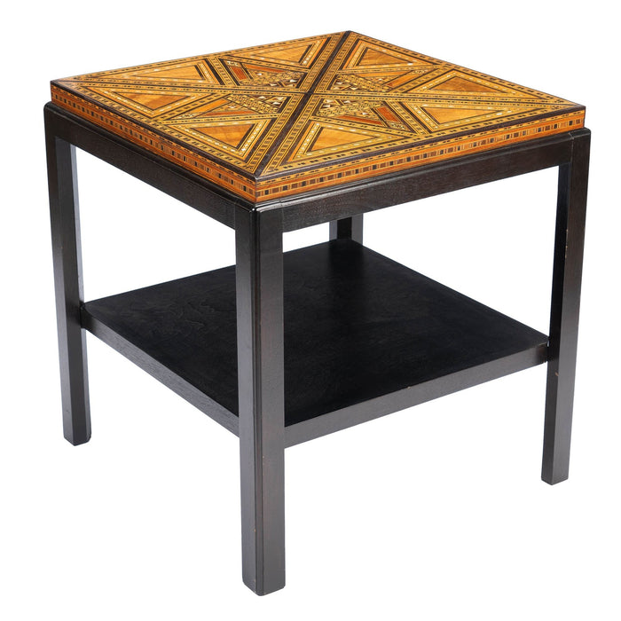 Damascus inlaid table top on custom stand (1900)