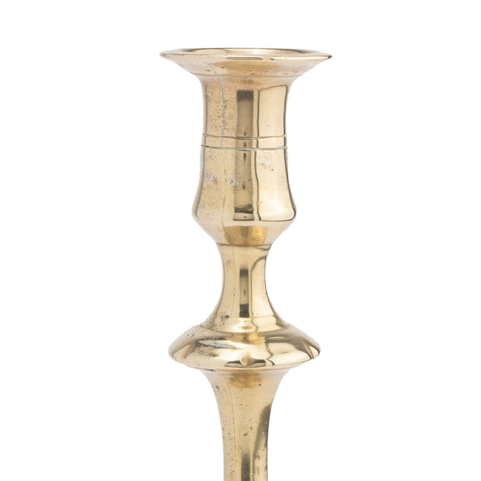 English two part seamed cast brass petal base candlestick (c. 1760)