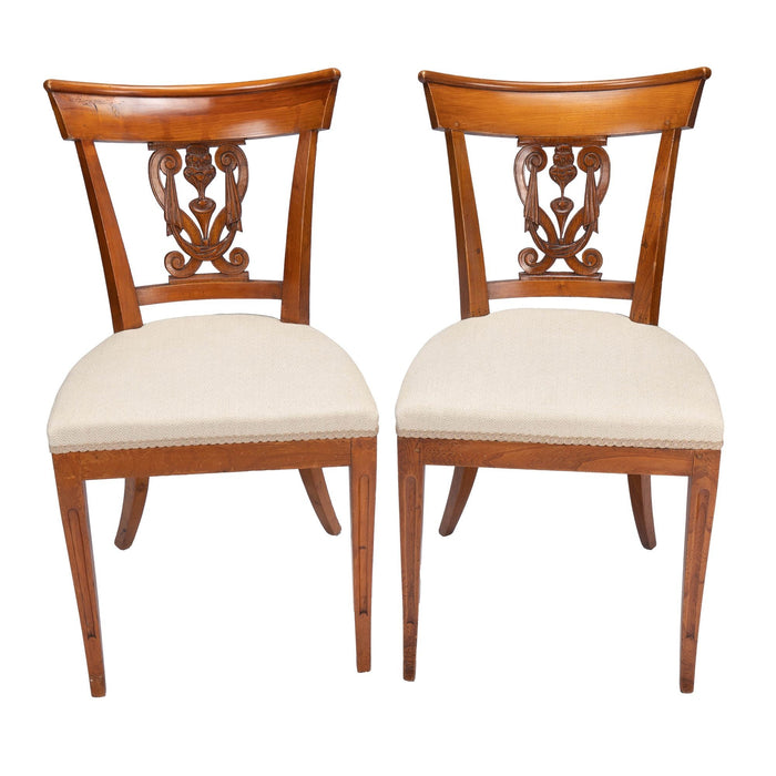 Pair of French Neoclassic upholstered seat side chairs (c. 1795-1810)