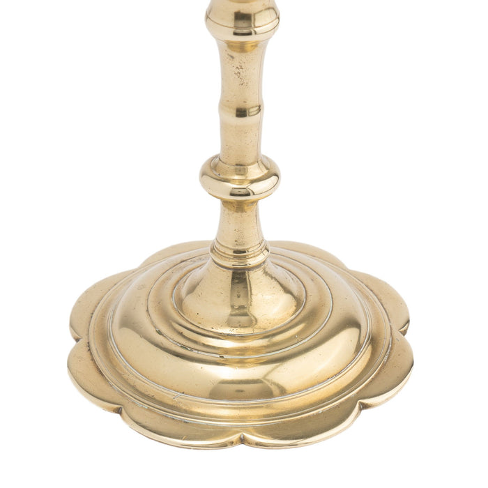 English cast brass Queen Anne baluster shaft candlestick with candle cup (1760-70)
