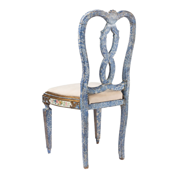 Italian Baroque "Queen Anne" slip seat side chair in original painted decoration (1700's)