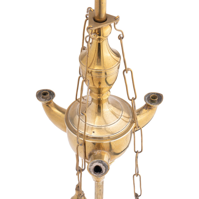 Italian 3 spout brass Lucerne oil lamp with wick implements (c. 1790)