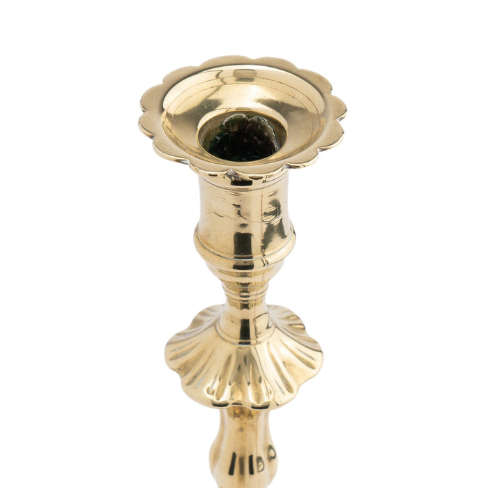 English shell base Queen Anne candlestick (c. 1760)