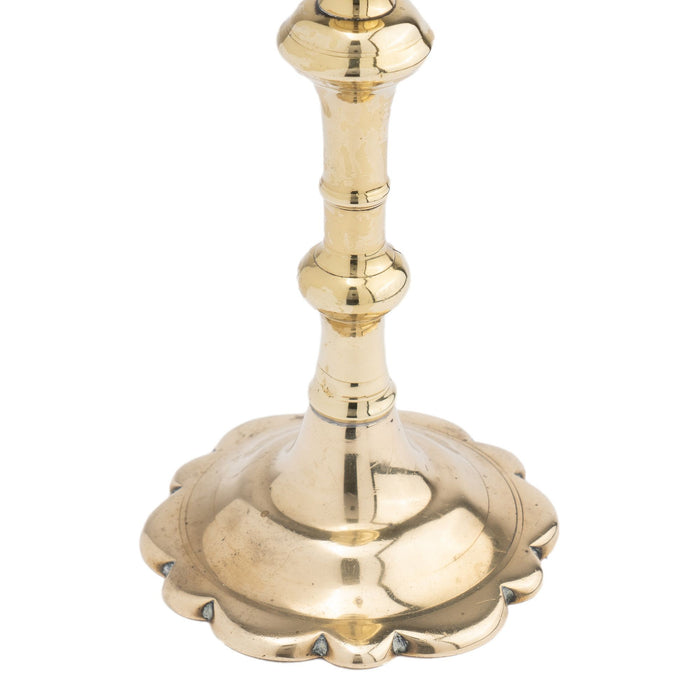 English Queen Anne cast brass candlestick (1760)