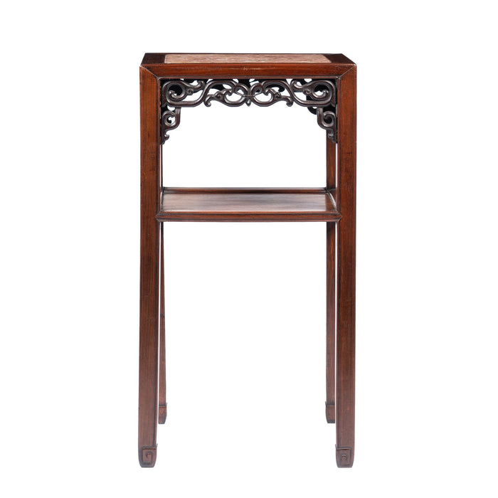 Pair of Chinese rosewood tea tables with marble tops (1850-1900)