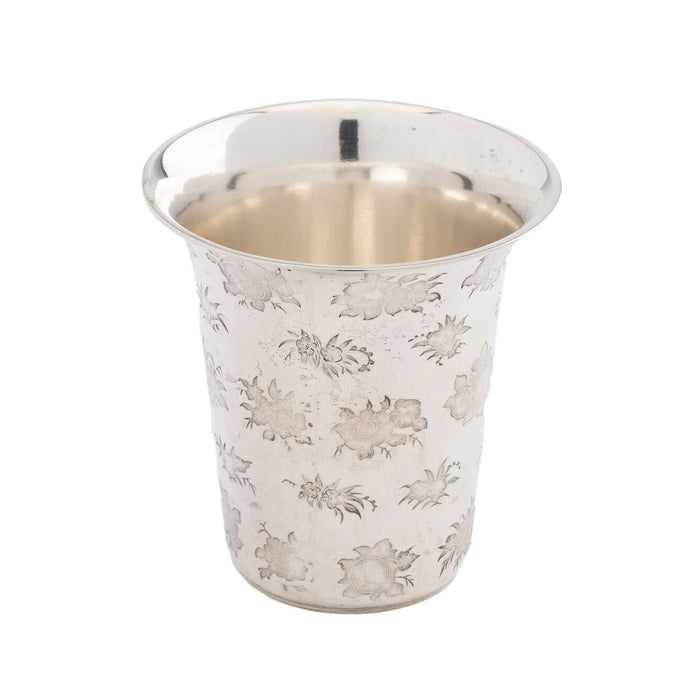 French floral die stamped silver spill vase (c. 1870)