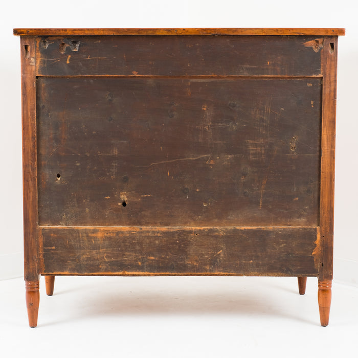 American Sheraton cherry and curly maple four drawer bow front chest (c. 1815)