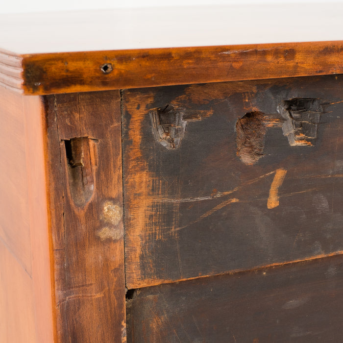 American Sheraton cherry and curly maple four drawer bow front chest (c. 1815)