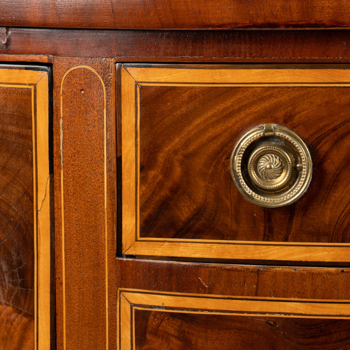 English George III inlaid demi lune console sideboard (1780)