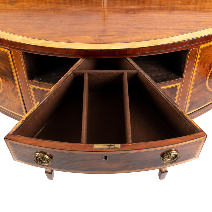 English George III inlaid demi lune console sideboard (1780)