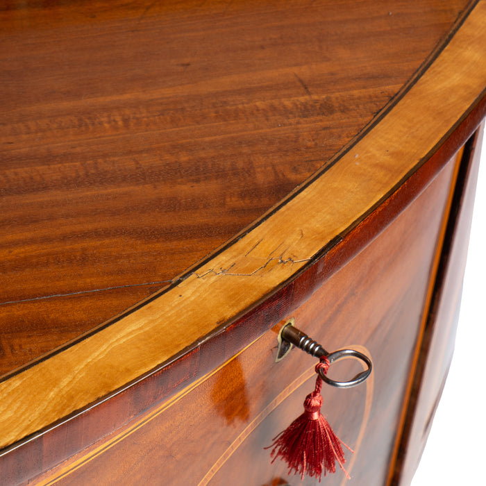 English George III inlaid demi lune console sideboard (1780)