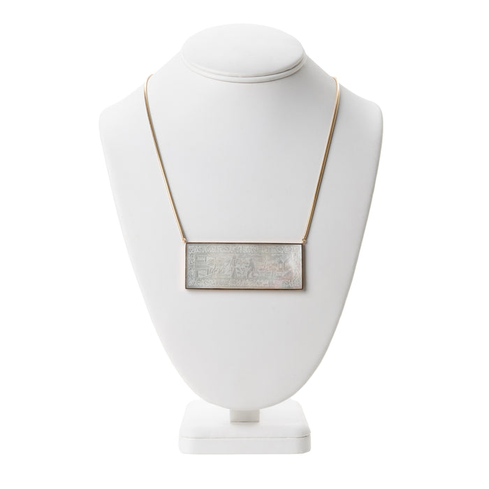 Chinese carved Mother of Pearl gaming chip necklace